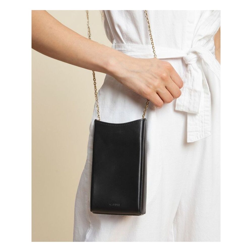CAFUNE Women's Black Leather Chain Strap Phone Pouch - Picture 3 of 4